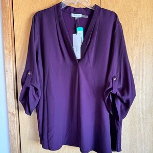 Brand new Calvin Klein Purple 1X roll sleeve blouse